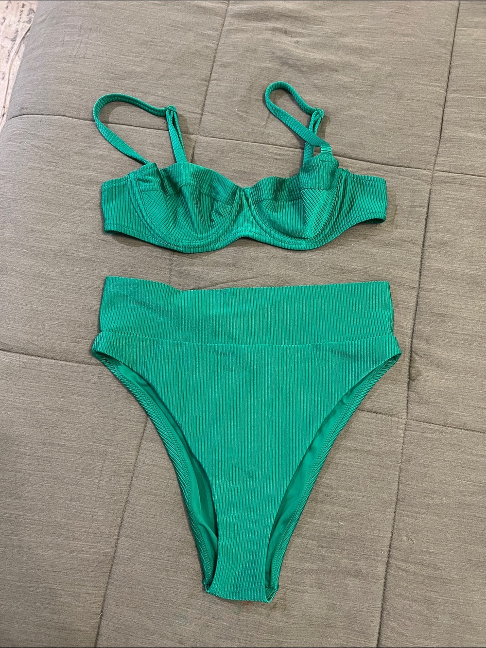 aerie Green Ribbed Underwire Bikini Set